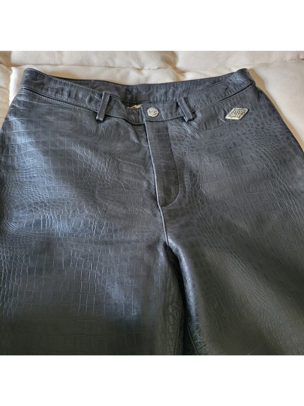 Women's VTG 34/6 Harley Davidson Black Leather Croc Embossed Pants Motorcycle